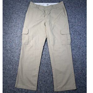 Dickies Pants Mens 34x30 Beige Twill Blend Flex Relaxed Straight Cargo Workwear